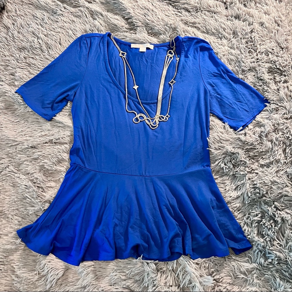 BOSTON PROPER - blue peplum short sleeve shirt (M)